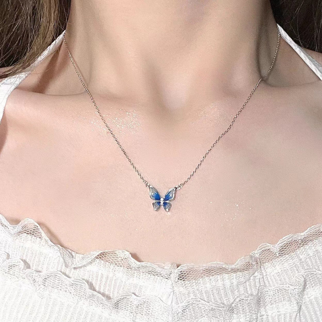 Sapphire Wings Butterfly Pendant