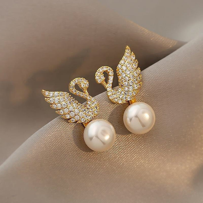 The Golden Grace Swan & Pearl Studs